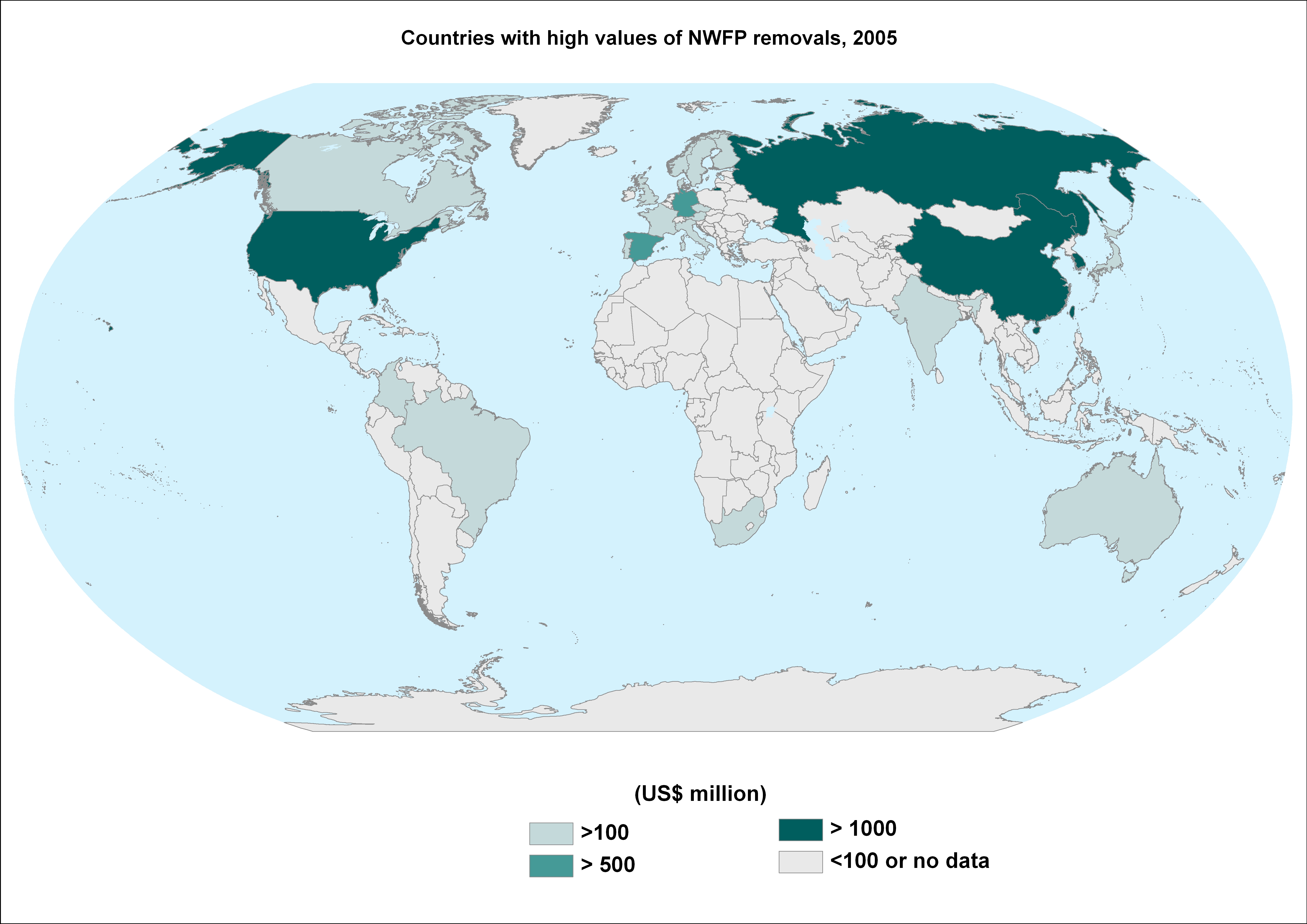 Paesi in cui la raccolta di prodotti forestali non legnosi (NWFP) produce ritorno economico 